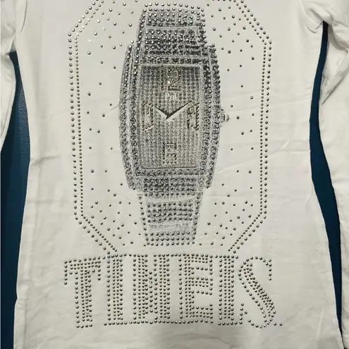 POL  White Sparkly Watch Graphic Time Is Sz M Silver/Gold Sold Out Online! NWOT