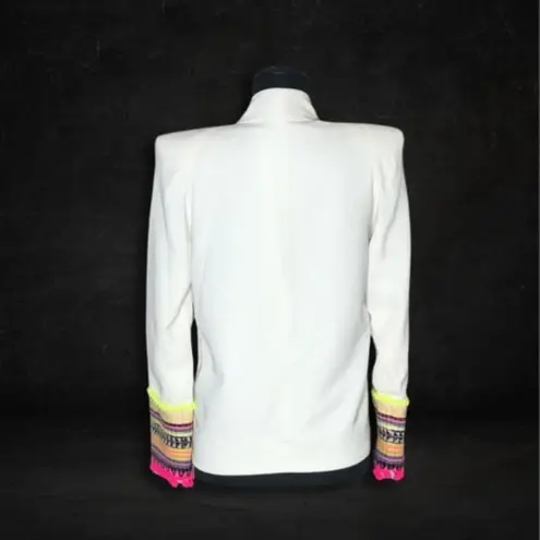 Bless The Mess Structured Blazer Artisan Neon Embellished Cuffs White sz M 38