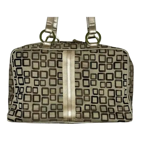 Travel Bag Geometric Tote Bag with Cosmetic Bag and Clear Pouch Like New 17x11 Tan