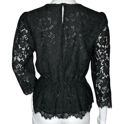 EXPRESS  Shirt Women Small Black Sheer Lace Peplum Blouse Party Cocktail Festival