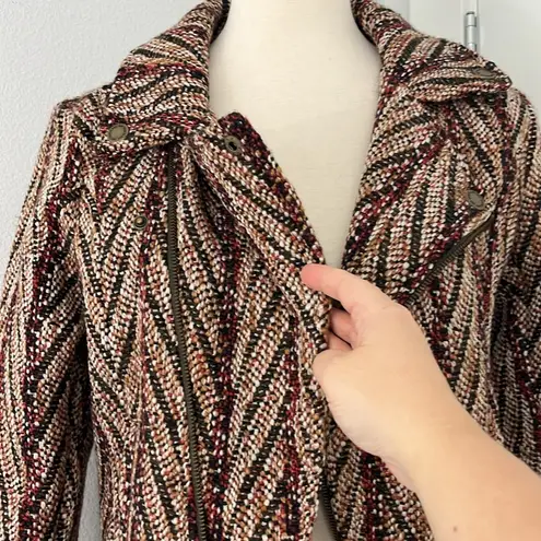 Bob Timberlake XS Burgundy Brown Full Zip Jacquard Moto Jacket Sweater