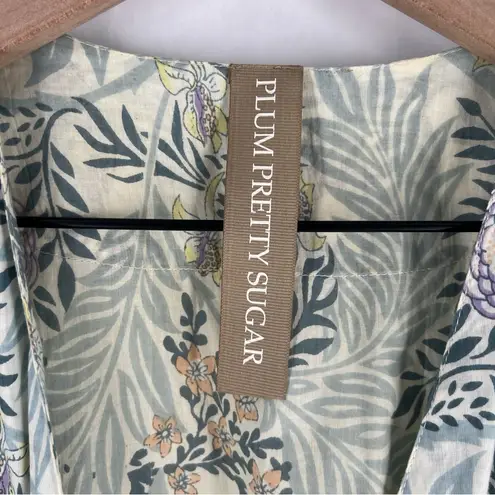 Anthropologie Plum Pretty Sugar Kimono Robe Floral Blue Green 100% Cotton Size M Size M
