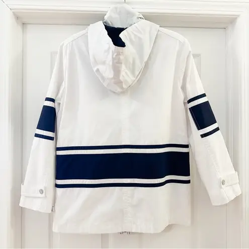 Mackintosh New England Poplin Nautical Rain Jacket Blue White Striped Medium