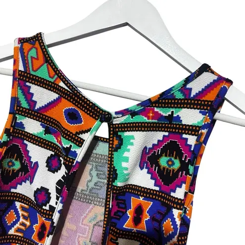 Y2K Peplum Going Out Geometric Patterned Cut Out Back Top Medium DEB Orange