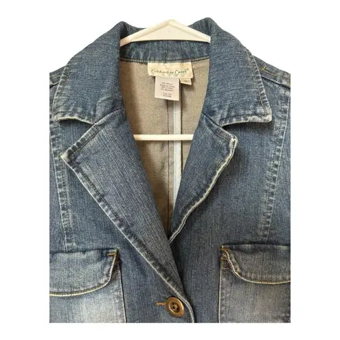 Coldwater Creek Denim blue blazer jacket 3 button closing by size Medium