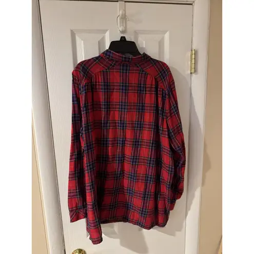 J. Jill Womens Button Up Red Green Blue Plaid Long Sleeve L Holiday Soft Size L