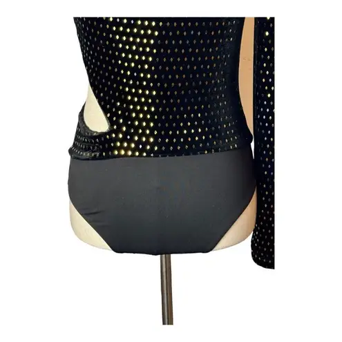 H:ours Black And Gold Sequins Velvet One Shoulder Karly Bodysuit Size S