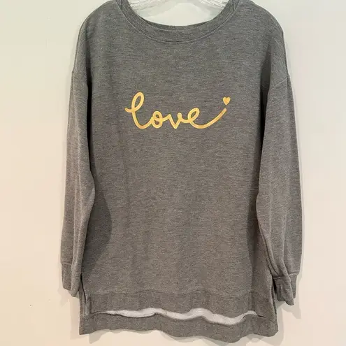 Marled Comfy Cozy Long Sleeve Split Hem Love Sweatshirt Women's Medium Gray