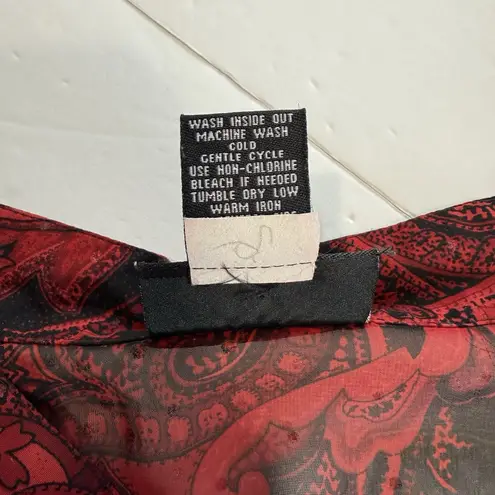 Maggie Barnes Red Black Paisley Glitter Sheer 3/4 Sleeve Button Blouse Size 5X