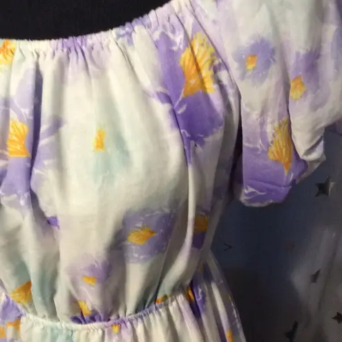 Cottagecore Puffed Sleeves Floral Dress Large L Lined Gathered Neckline