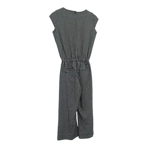 ALBION FIT Black White Gingham Crop Jumpsuit Sleeveless Tie Waist Size XS