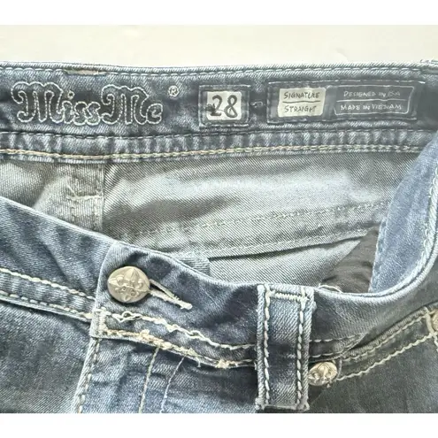 Miss Me  Signature Straight Jeans Embellished Low Rise Stretch Rhinestone Sz 28