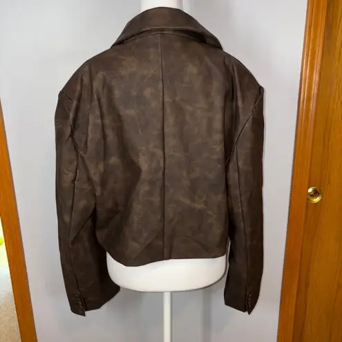 We Wore What Patina Cropped Blazer Brown Faux Leather Bomber Jacket Women's Medium