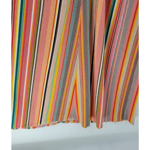 VTG Sears 70s Multicolor Striped House Coat Small Orange Robe Keyhole Back