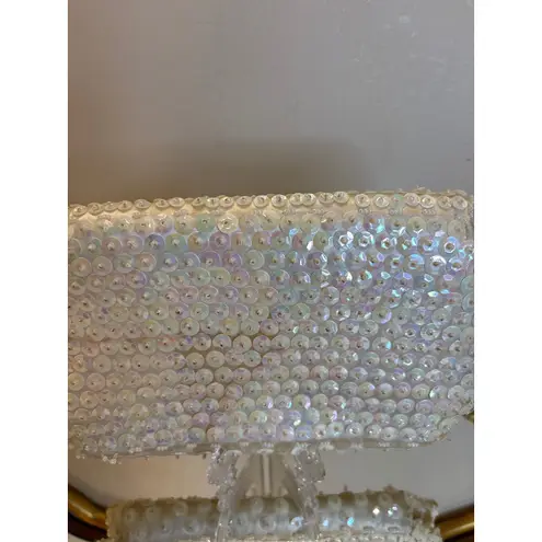 Glamorous White Beaded Sequin Clutch Evening Bag Formal Purse Fine Arts Bag