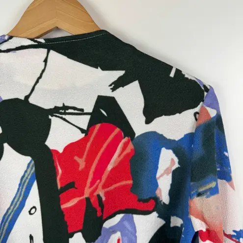 Ali Miles Abstract Floral Cardigan Small Multicolor 3/4 Sleeve Lightweight Artsy