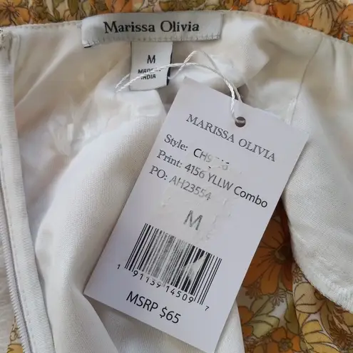 Marissa Olivia Yellow & White "Sunshine Daisy" Retro Floral Print Mini Dress Size M