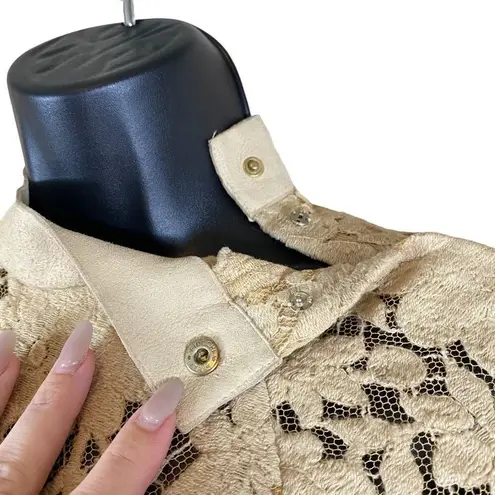 Vintage Iceberg Made in Italy Lace Half Sleeve Suede Snap Collared Top NWT Tan Size M
