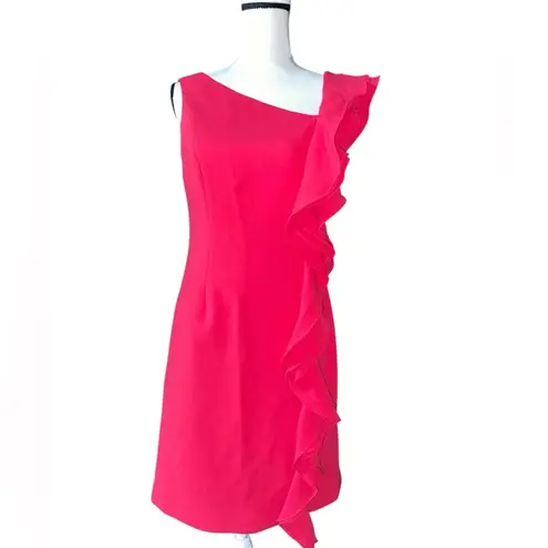 TERI JON Rickie Freeman Pink Crepe Side Ruffle MOB Cocktail Dress Size 4
