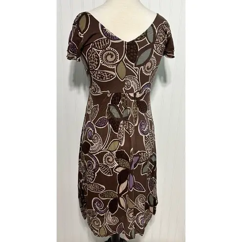 Boden USA Boden Dress Floral Print Slip On Sheath Style V Neck Mini Length Brown Purple 6