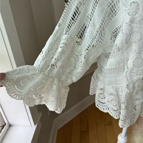 MARC BOUWER White Lace Boho Flare Sleeve Cardigan Jacket Top Size XL