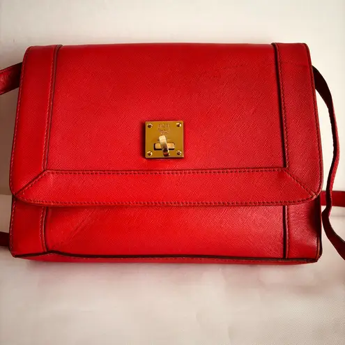 MCM Authentic Red Leather Shoulder crossbody Bag – Made in Korea