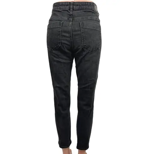 ZARA  Black Mid Rise Denim Cotton Stretch Casual Cropped Skinny Jeans Size 12