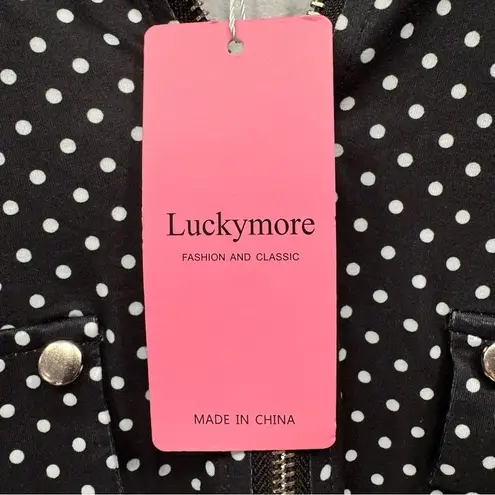 Black and White Polka Dot Zipper Front Long Sleeve Top Size by Luckymore 2XL