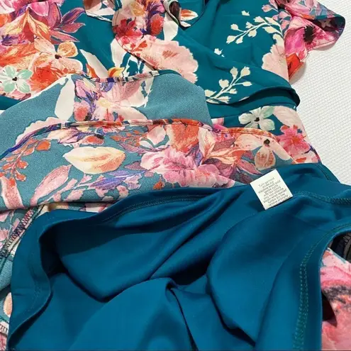 Ny Collection Teal Pink Floral V Neck Dress