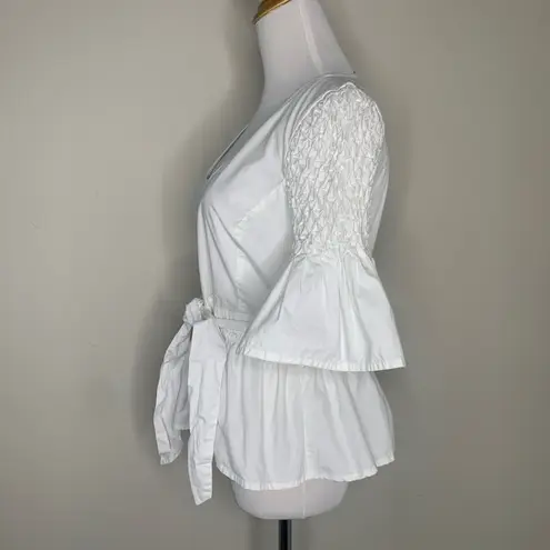 Kaari Blue White Cotton Top Sz 8 Ruffle Sleeve