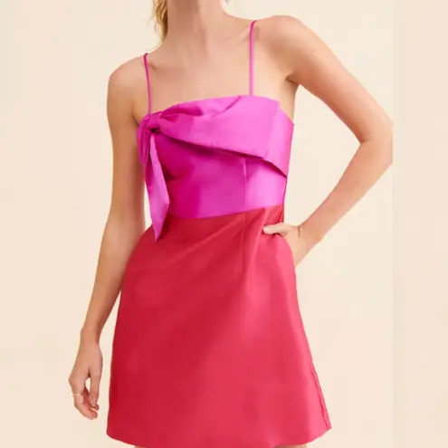 Hutch Serena Pink and Red Colorblock Bow Mini Dress Holiday Party Cocktail