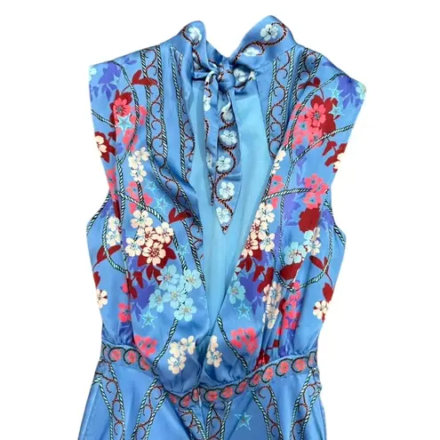 Saloni Sakura Falls Fleur Midi Dress in Blue Multi, Size US 4