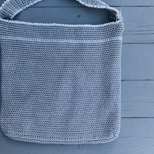 Grey/White Zip Up Knit Crossbody Bag Purse Gray