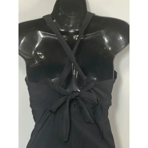 Kona Sol Black Deep Plunge Back Tie One Piece Swim Suit Size Medium