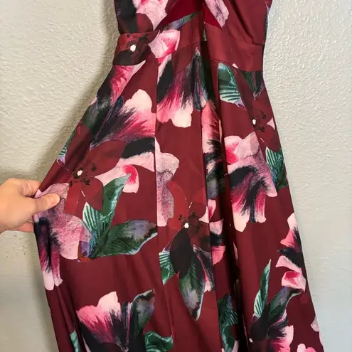 Fame and Partners Fame and Partners Floral-Print A-Line Halter Gown Maroon Sz 2 Formal Prom Party