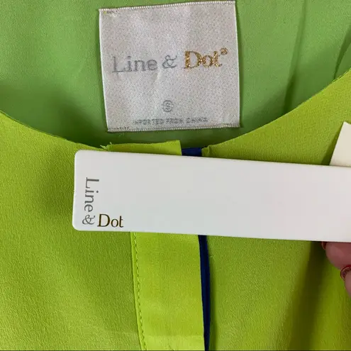 Line and Dot Silk Sheath Dress Small Chartreuse Green Blue Pockets NWT