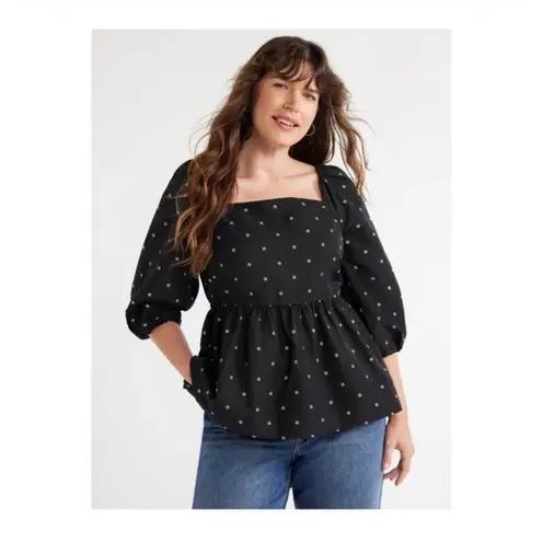 Free Assembly Womens Square Neck Washed Black Peplum Top, Size S 4