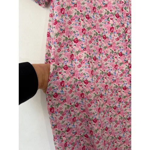 Hyacinth House Pink Multi Floral Puff Sleeve Maxi Dress Ruffle Collar Pockets M Size M