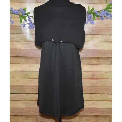 Bleuh Ciel Ladies Black Embroidered Floral Lace Up V-Neck Shift Dress Size M