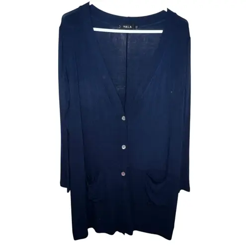 YALA LESLIE LONG SLEEVE OVERSIZE BAMBOO CARDIGAN SLOUCH POCKETS BLUE WOMEN S/M