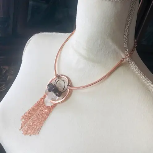 Amethyst Handcrafted copper clear quartz fringe pendant necklace