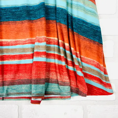 Filly Flair Women's Medium M Shift Dress Orange Teal Blue Striped 3/4 Sleeve