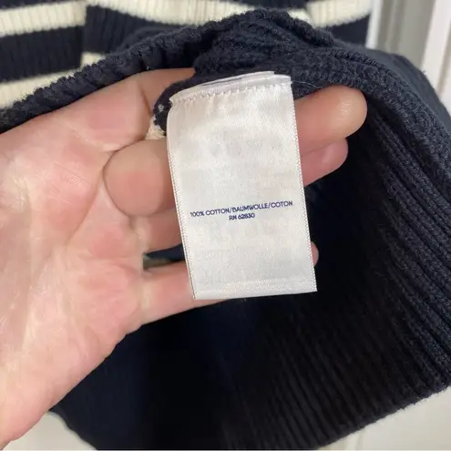 Lands End Navy Cream Stripe Quarter Zip Up Fisherman Sweater Large Tall NWT prep Blue