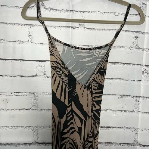 PaperMoon Black Tan Leaf Print Maxi Dress Sheath Pencil SZ S Asymmetrical