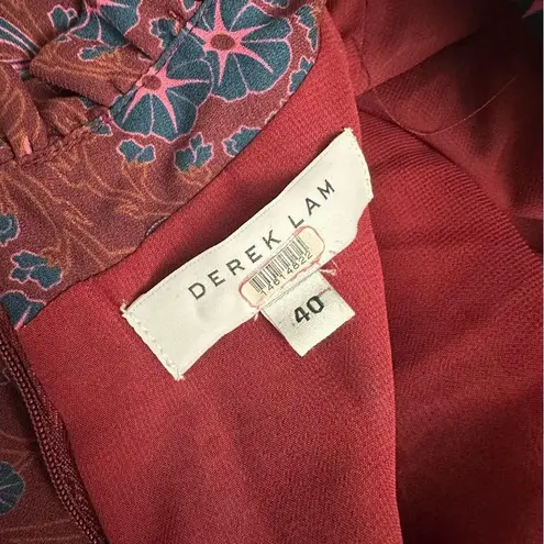 Derek Lam Mock Neck Shift Dress 40 Floral Crepe Maroon 6