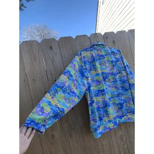 Vintage Napa Valley Track Jacket Large 90s Beach Fish Vacation Nautical Blue