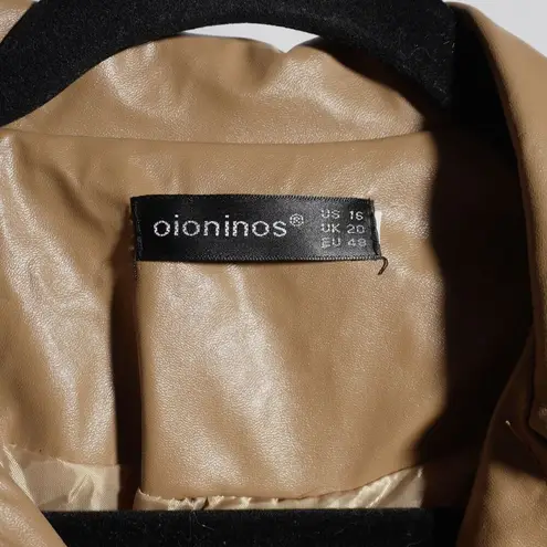 Faux Leather Moto Jacket Tan Adjustable Length Zippers Vegan Womens 16 Oioninos