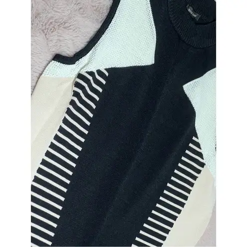 River Island White Black Geometric Stretch Bodycon Sweater Dress Size 12 Large
