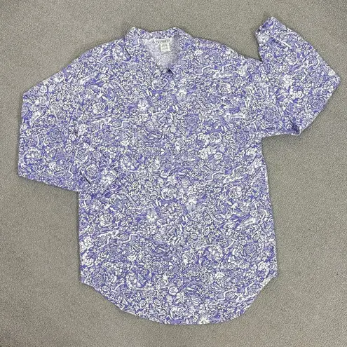 Premiere Vintage Floral Oversized Shirt Button Up Purple White Size 8 Boyfriend