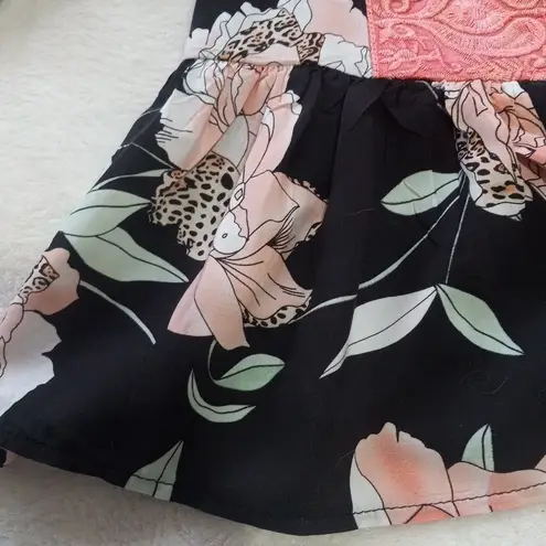 Jaase Pink and Black Floral Print Embroidered Open Front Kimono Top NWT